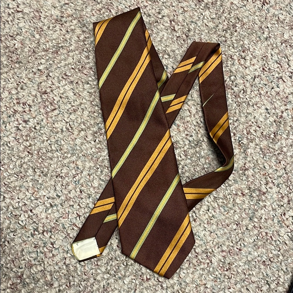 Hardy Amies vintage 70s satin Brown and Gold Striped Men's Tie